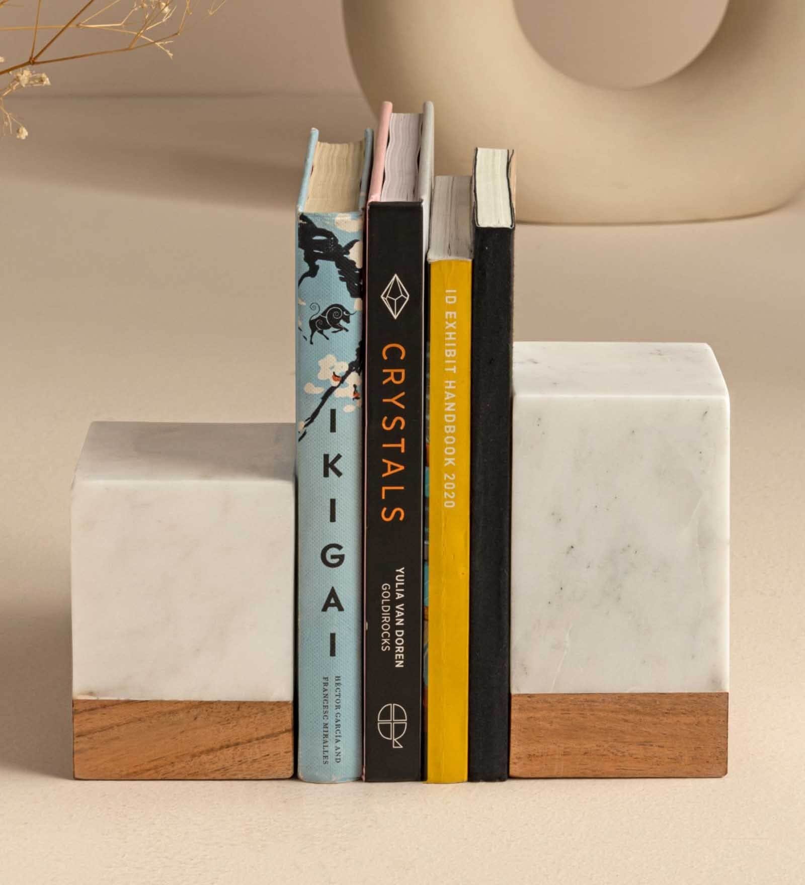 Block White & Brown Engineered Wood Bookend